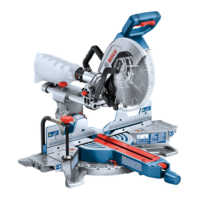 Bosch miter saw with visible text "BOSCH".