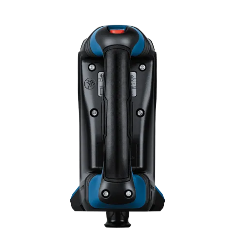 Bosch tool, black and blue, with orange button and visible text.