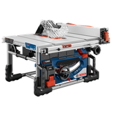 Bosch GTS18V-08 Biturbo brushless table saw, with blade, orange and red accents.