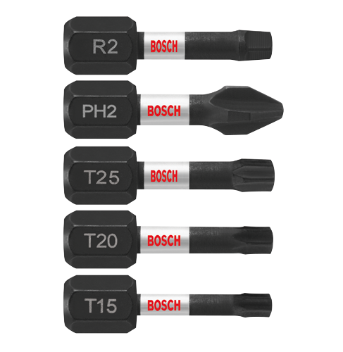 Bosch R2, PH2, T25, T20, T15 screwdriver bits.
