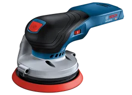 Bosch GEX18V-5 HD sander, with red power button and speed dial with "6".