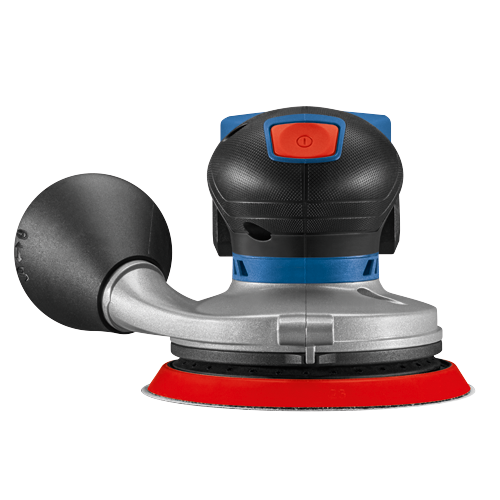 Bosch sander with black and red features and a blue base