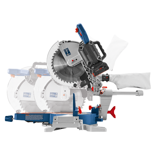 Bosch PROFACTOR CORE18V circular saw with visible blade and dust bag.