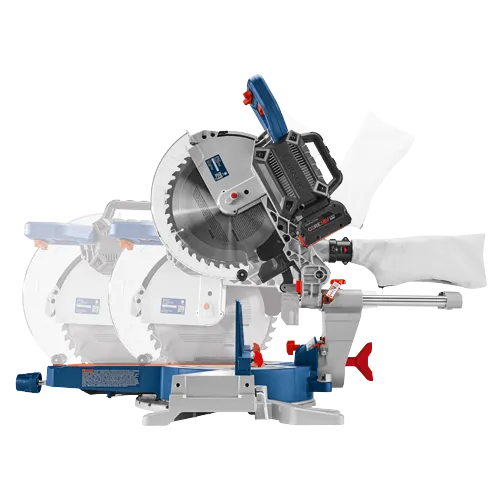 Bosch PROFACTOR CORE18V circular saw with visible blade and dust bag.