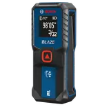 Bosch BLAZE laser measuring tool with "1/32", "98'05", 3/32" measurements.
