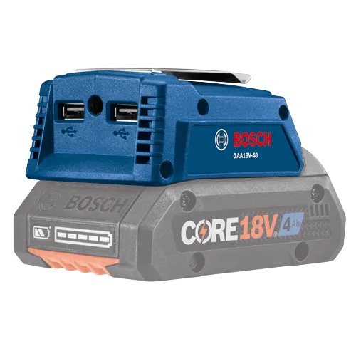 Bosch GAA18V-48 charger on top of CORE18V 4 Ah battery.