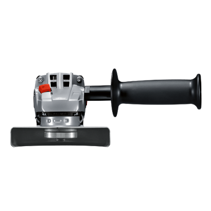 Bosch silver and black angle grinder.