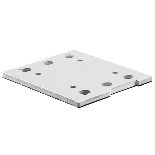 Rectangular metal plate with six holes.