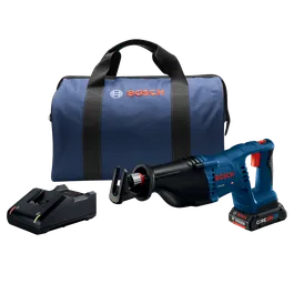 Bosch CRS180 reciprocating saw kit, charger, and carrying bag.