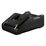 Bosch battery charger, with red and green indicator lights, and "BOSCH" logo.