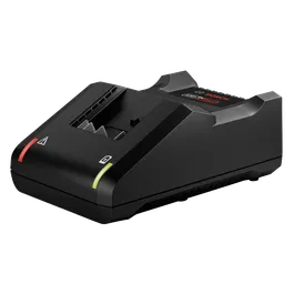 Bosch battery charger, with red and green indicator lights, and "BOSCH" logo.