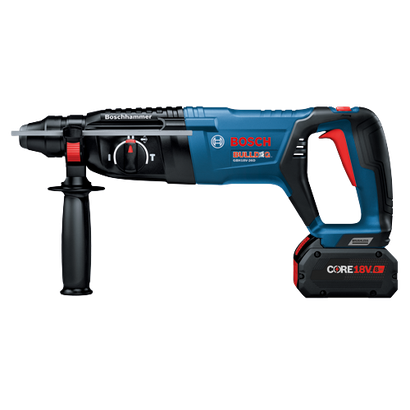 Bosch BULLDOG GBH18V-26D cordless hammer drill, with CORE 18V 8Ah battery.