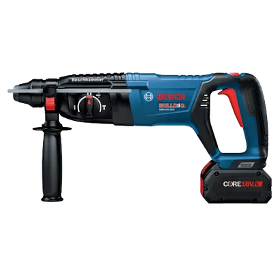 Bosch BULLDOG GBH18V-26D cordless hammer drill, with CORE 18V 8Ah battery.