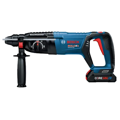 Bosch BULLDOG GBH18V-26D cordless hammer drill, with CORE18V 4 Ah battery.