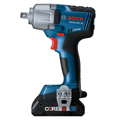 Bosch GDS18V-330C HD, brushless motor, cordless impact wrench, with Core 8V 4Ah battery.
