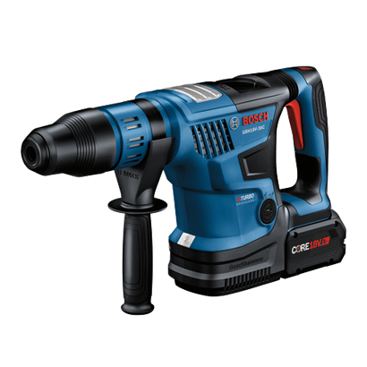 Bosch GBH18V-36C cordless rotary hammer, with CORE18V 8 Ah battery. Includes "BITURBO BRUSHLESS" and "Boschhammer" labels.