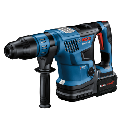 Bosch GBH18V-36C cordless rotary hammer, Turbo Brushless, with CORE18V 12Ah battery.