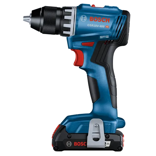 Bosch GSR18V-400 HD brushless motor drill with 2Ah battery.