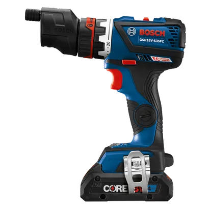 Bosch GSR18V-535FC cordless drill with 4 Ah CORE battery.
