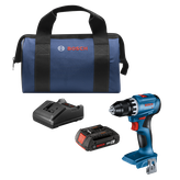 Bosch GSR18V-400 HD drill, battery charger, 18V 2Ah battery, and carrying bag.