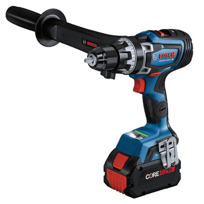 Bosch GSR18V-1330C HD cordless drill with CORE 18V 8Ah battery.
