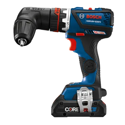 Bosch GSR18V-535FC cordless drill with EC brushless motor, and CORE 4 Ah battery.