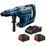 Bosch GBH18V-45C HD BITURBO BRUSHLESS hammer drill with two CORE 18V 8Ah batteries and a charger.