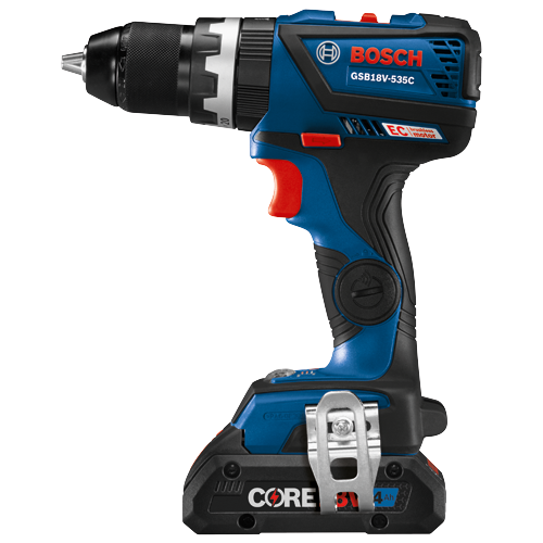 Bosch GSB18V-535C cordless drill with 4Ah battery, EC brushless motor.