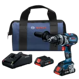 Bosch GSB18V-975C HD drill with a blue bag, a charger, and a CORE 18V 4Ah battery.