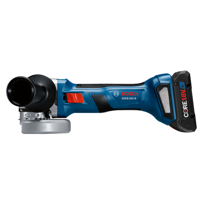 Bosch GWS18V-8 Cordless Angle Grinder, CORE18V 4 Ah battery.