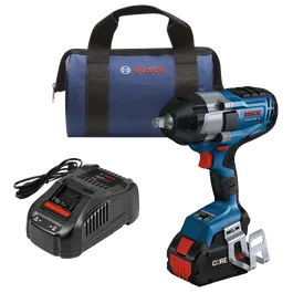 Bosch GDS18V-740C HD impact wrench kit, CORE 18V, and charger.