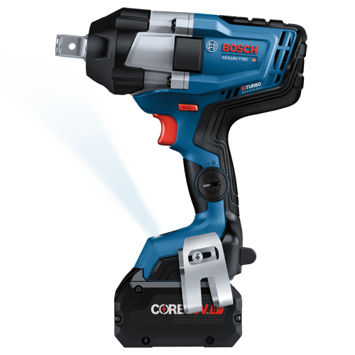 Bosch GDS18V-770C HD Turbo Brushless impact wrench with CORE18V 8Ah battery.