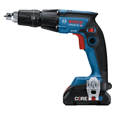 Bosch GTB18V-45 HD brushless drill, with CORE18V 4 Ah battery.