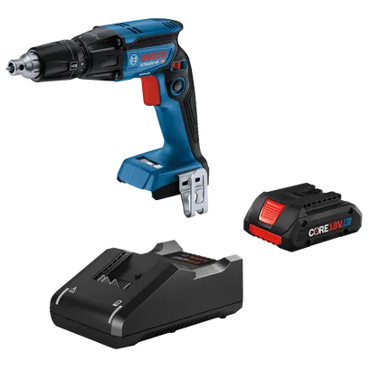 Bosch GTB18V-45 HD brushless drill, battery, and charger, with CORE 18V. 4Ah battery.