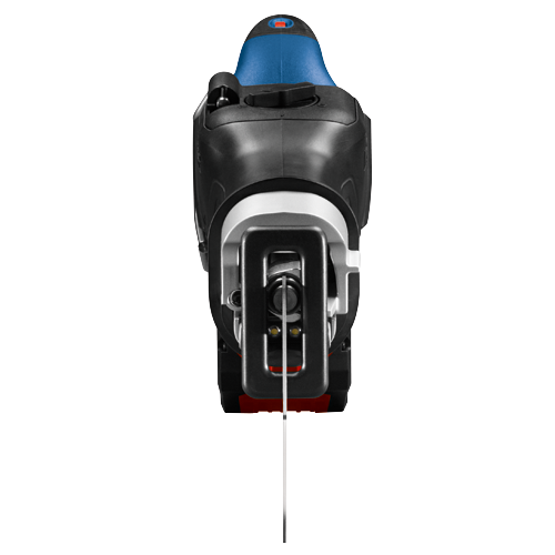 Bosch reciprocating saw, black and blue, with a silver blade.