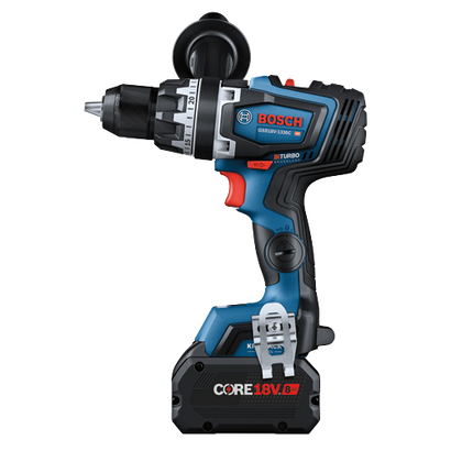 Bosch GSB18V-1330C HD drill, with Core 18V 8Ah battery.