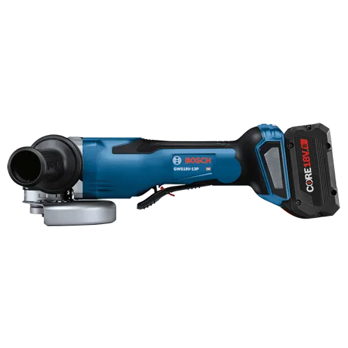 Bosch GWS18V-13P angle grinder, CORE18V 8Ah battery.