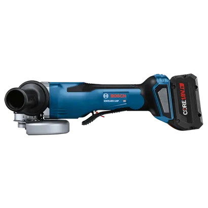 Bosch GWS18V-13P angle grinder, CORE18V 8Ah battery.