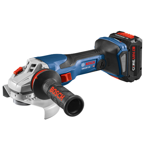 Bosch GWS18V-13C angle grinder, with CORE18V 8Ah battery.
