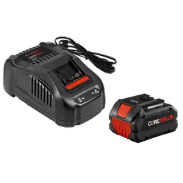 Bosch AMP Share Fast charger and CORE18V 8Ah battery.