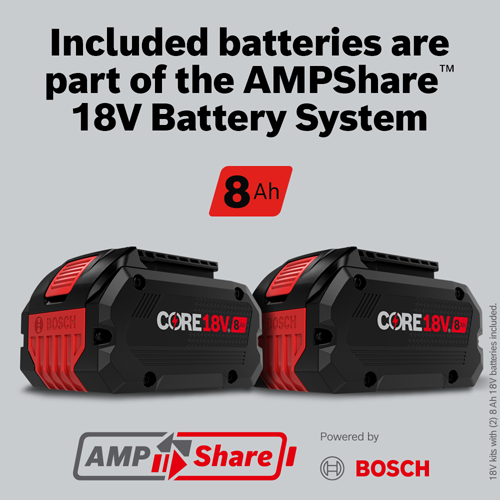 AMPShare Powered by Bosch 8 Ah Included batteries are part of the AMPShare 18V Battery System