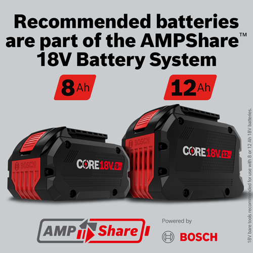 Bosch 18V Battery System, includes 8 Ah and 12 Ah batteries.