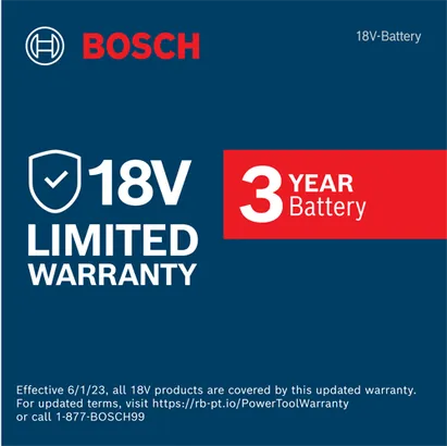 Warranty Badge image of Bosch 18V Batteries for 3 years.