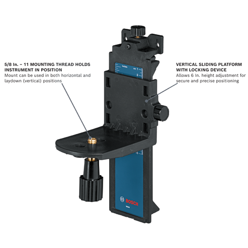 Bosch WM4, 5/8 In. - 11 mounting thread instrument mount, with vertical sliding platform, allows 6 In. height adjustment.