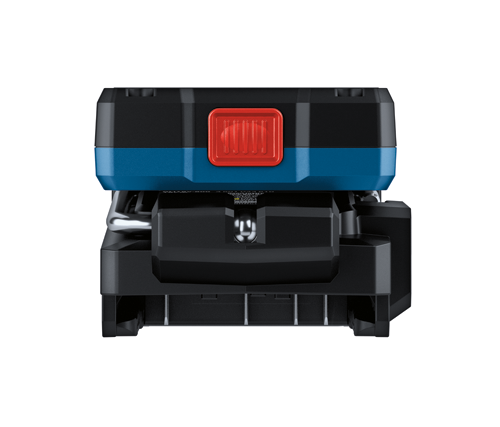 Black, blue, and red component with an orange button.