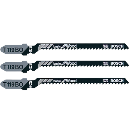 3 pc. 3-1/4 In. 12 TPI Basic Wood Cutting T-Shank Jig Saw Blades