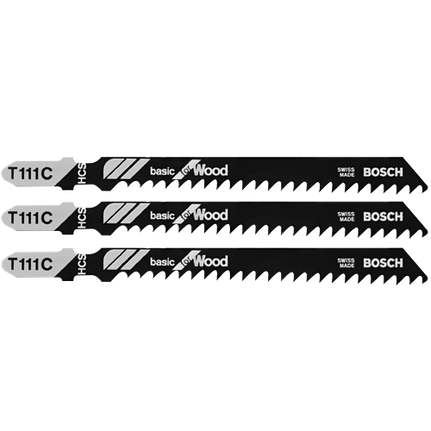 3 pc. 4 In. 8 TPI Basic for Wood T-Shank Jig Saw Blades