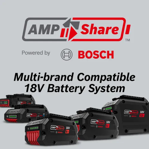 AMP Share Multi-brand Compatible 18V Battery System, powered by BOSCH.