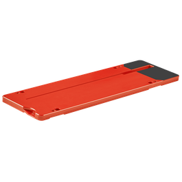 Orange rectangular tool with two black pads.