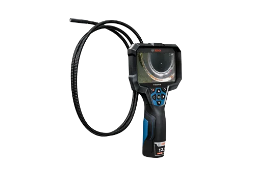 Bosch inspection camera, "Professional", with flexible tube, displaying a view inside a pipe.